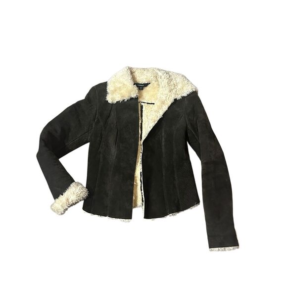 Express vintage suede leather Sherpa lined jacket M - Picture 2 of 12